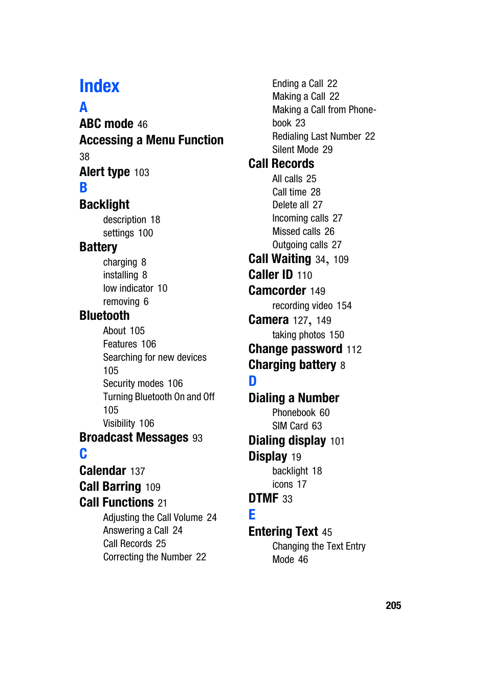 Index | Samsung SGH-T619SSBTMB User Manual | Page 209 / 212