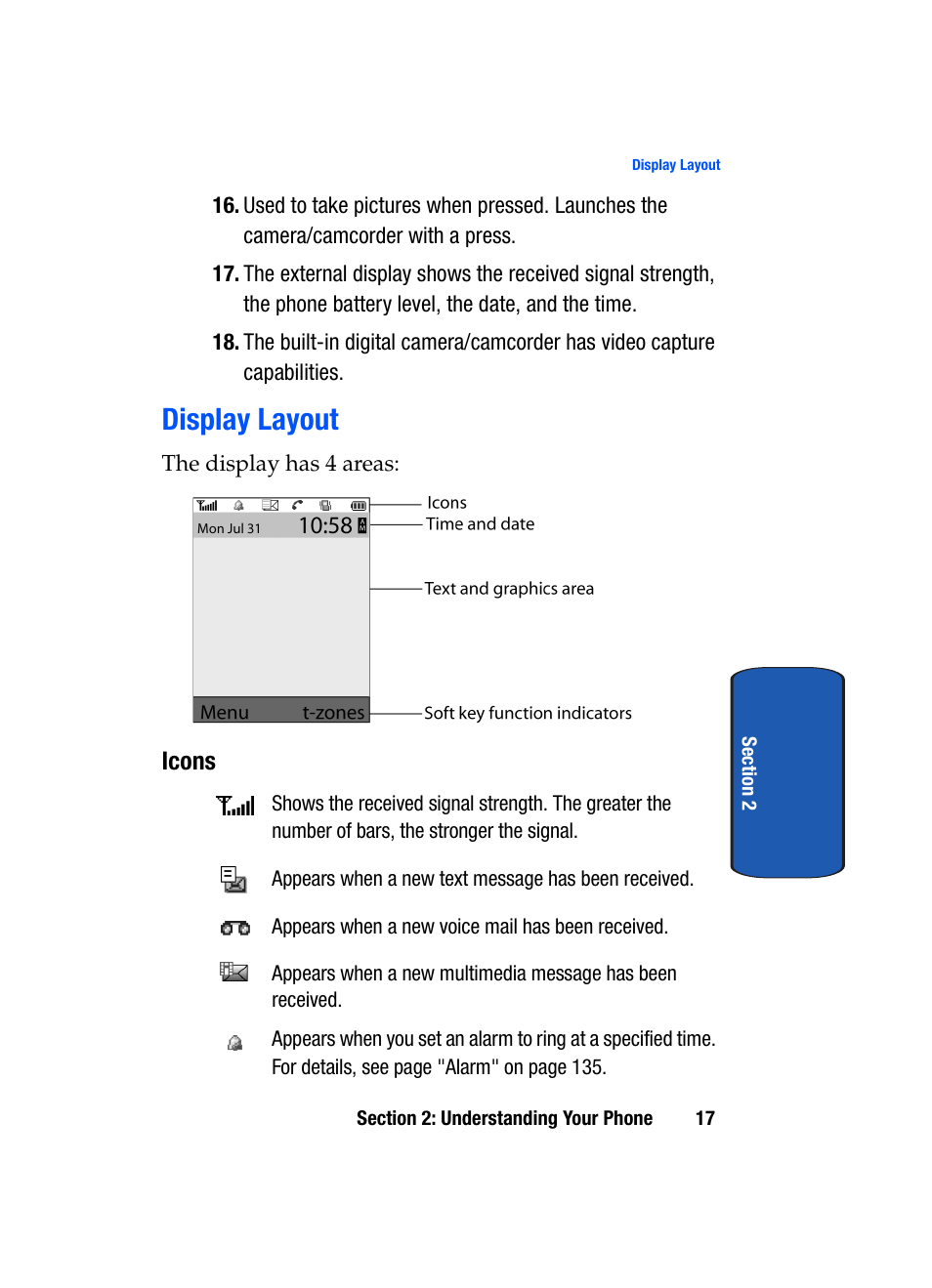 Display layout | Samsung SGH-T619SSBTMB User Manual | Page 21 / 212