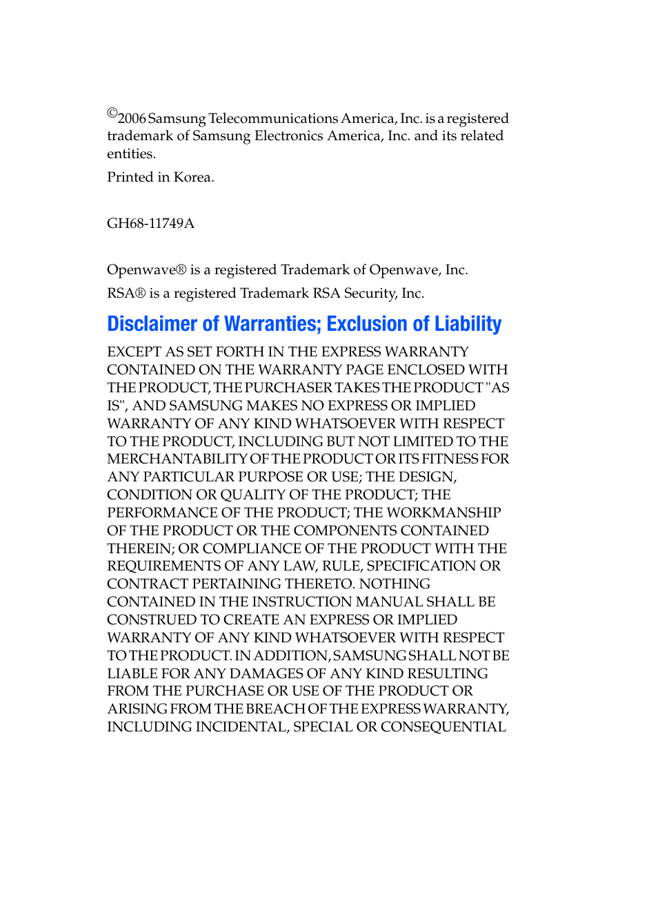 Disclaimer of warranties; exclusion of liability | Samsung SGH-T619SSBTMB User Manual | Page 3 / 212