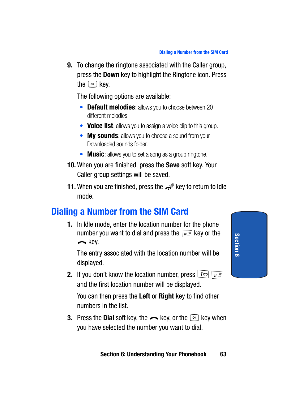 Dialing a number from the sim card | Samsung SGH-T619SSBTMB User Manual | Page 67 / 212