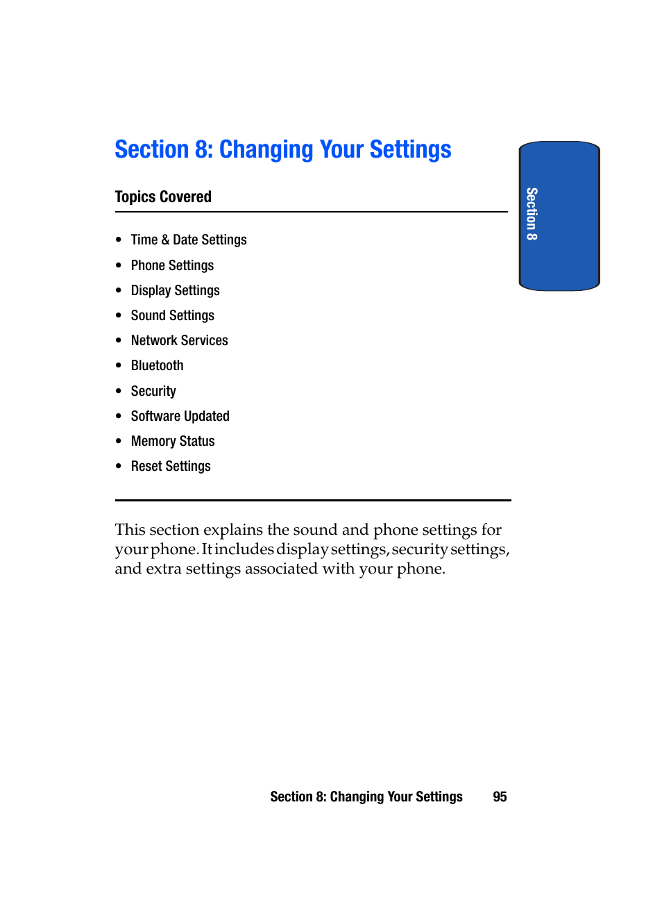 Section 8: changing your settings | Samsung SGH-T619SSBTMB User Manual | Page 99 / 212