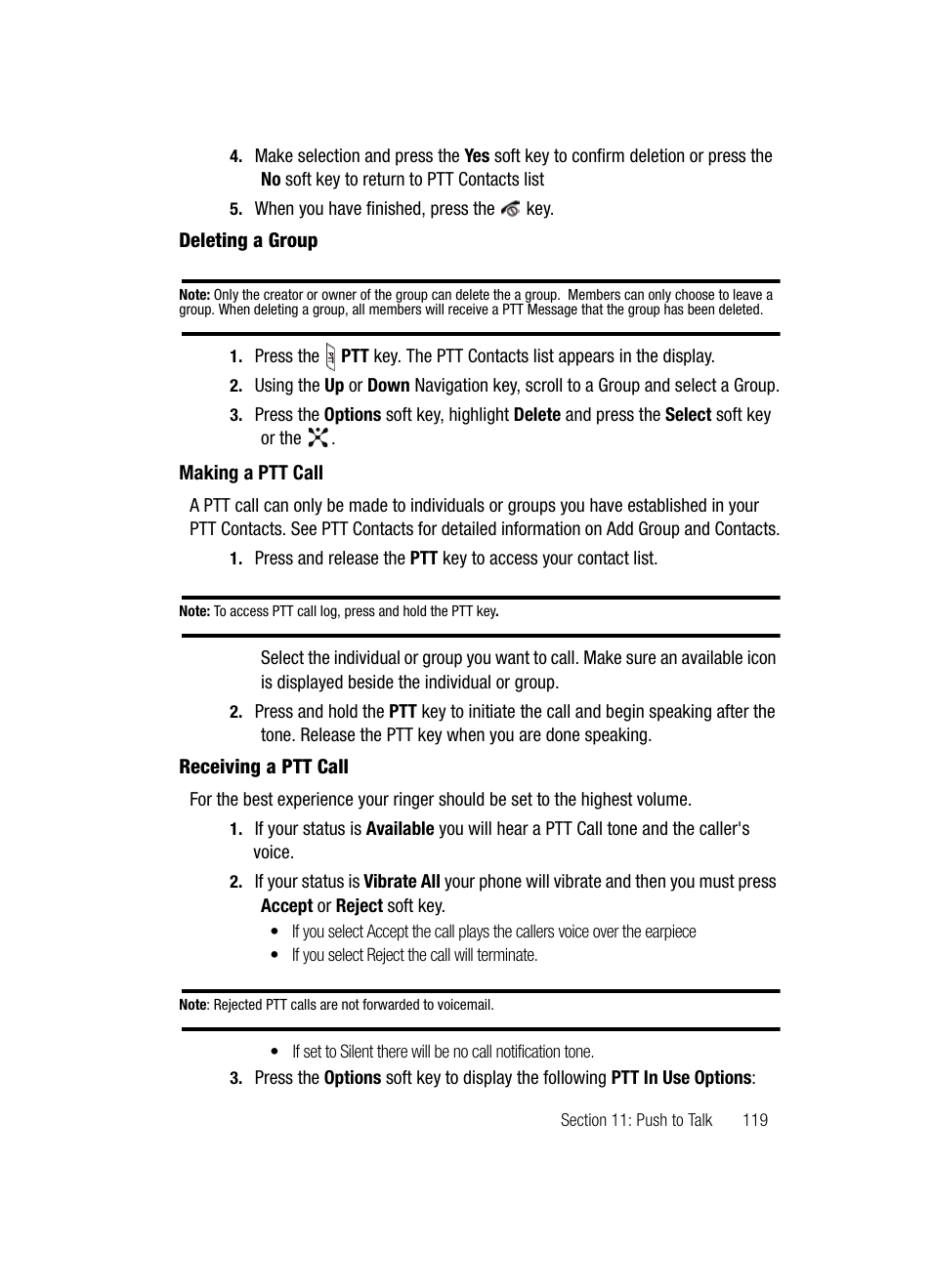 Making a ptt call | Samsung SGH-D407ZKACIN User Manual | Page 119 / 146