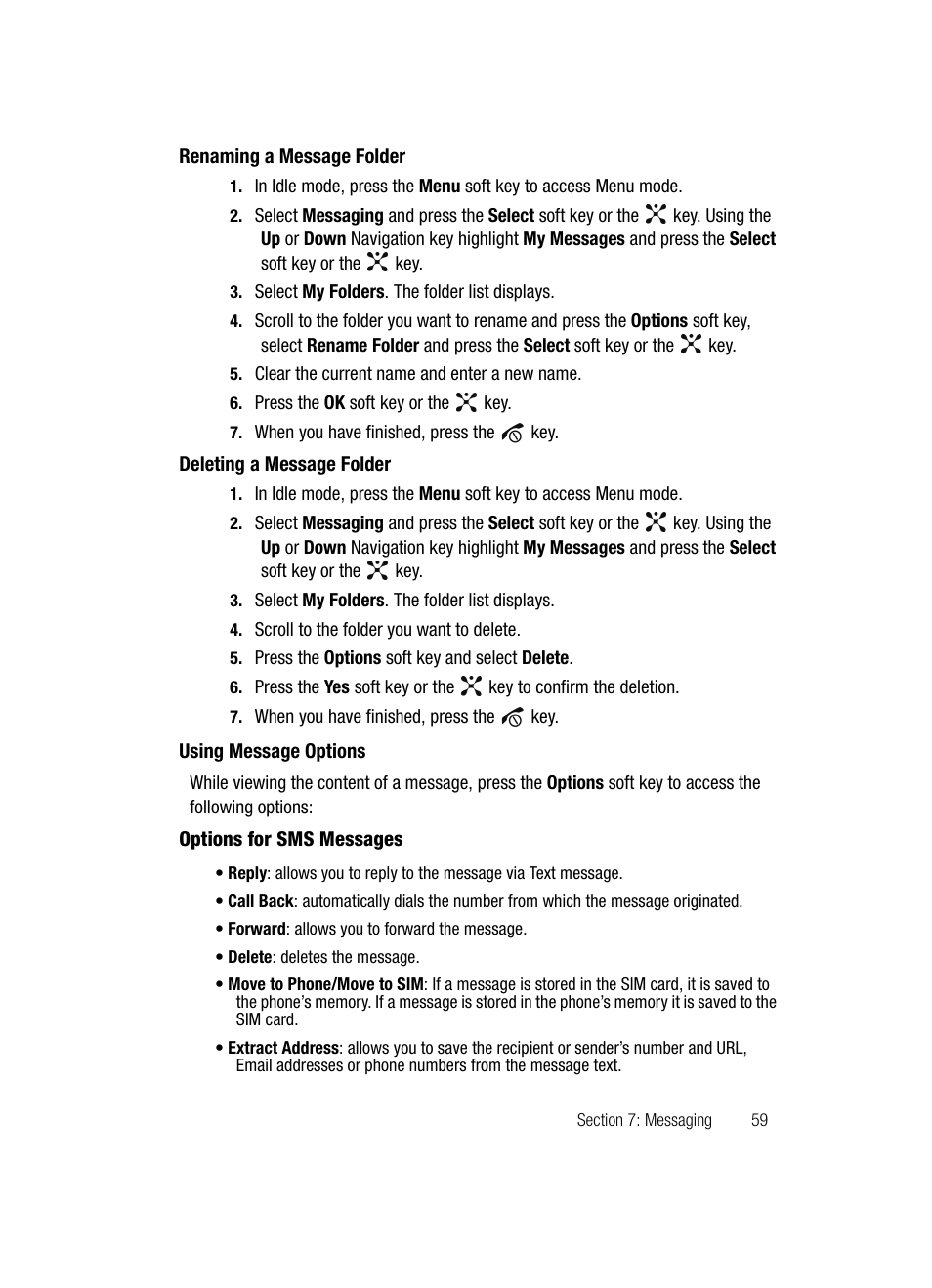 Using message options | Samsung SGH-D407ZKACIN User Manual | Page 59 / 146