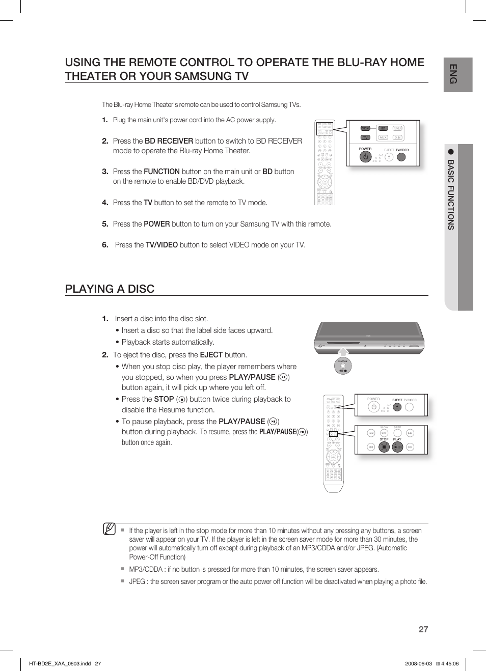 Playing a disc | Samsung HT-BD2ET-XAA User Manual | Page 27 / 66