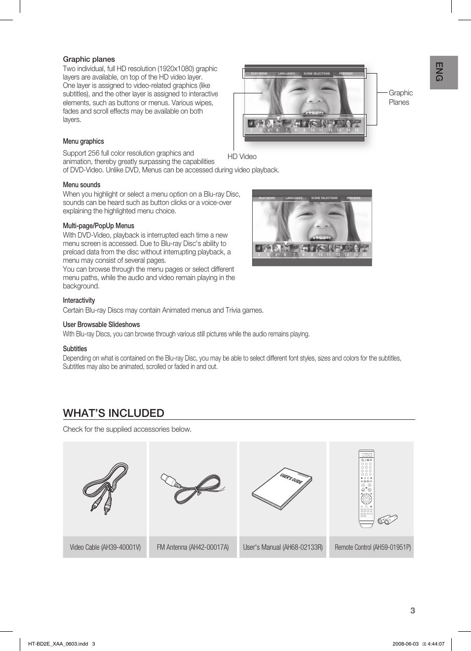 What’s included | Samsung HT-BD2ET-XAA User Manual | Page 3 / 66