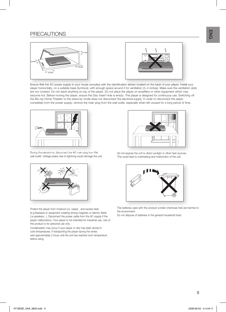 Precautions | Samsung HT-BD2ET-XAA User Manual | Page 5 / 66