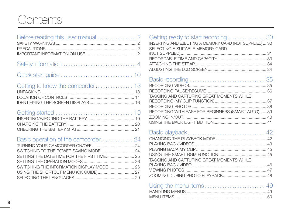 Samsung HMX-F90BN-XAA User Manual | Page 8 / 110