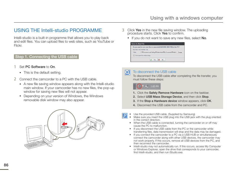 Using the intelli-studio programme | Samsung HMX-F90BN-XAA User Manual | Page 86 / 110