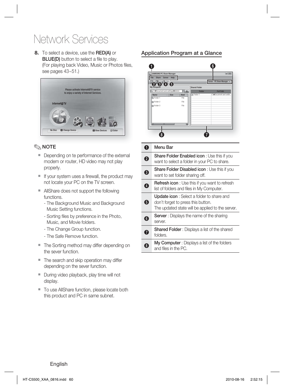Network services, English, Application program at a glance | Samsung HT-C5500-XAC User Manual | Page 60 / 68