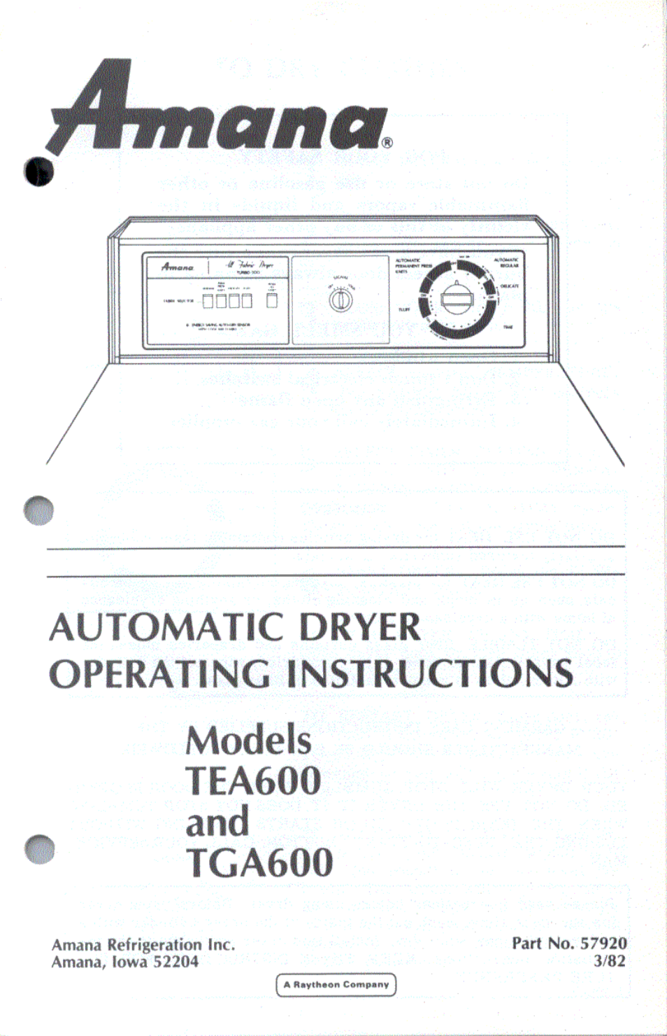 Amana TGA600 User Manual | 8 pages