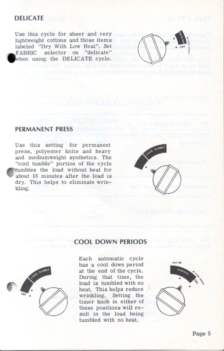 Delicate, Permanent press, Cool down periods | Amana TGA600 User Manual | Page 6 / 8