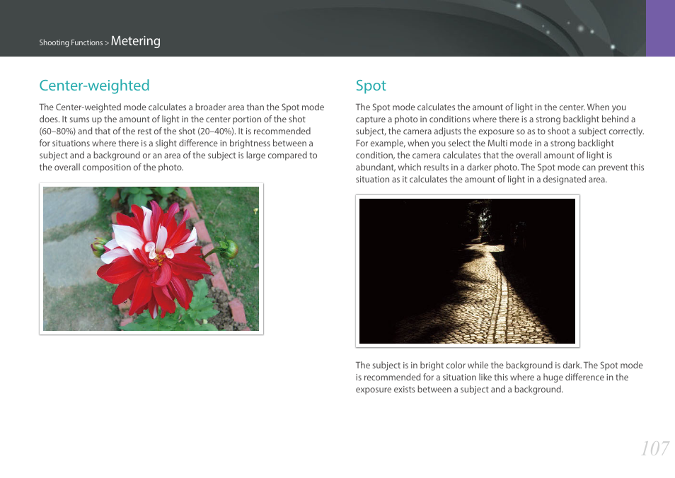 Center-weighted, Spot, Center-weighted spot | Samsung EV-NX30ZZBGBUS User Manual | Page 108 / 217