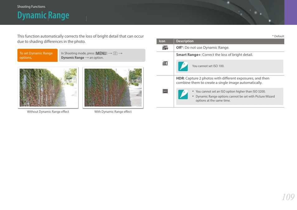 Dynamic range | Samsung EV-NX30ZZBGBUS User Manual | Page 110 / 217