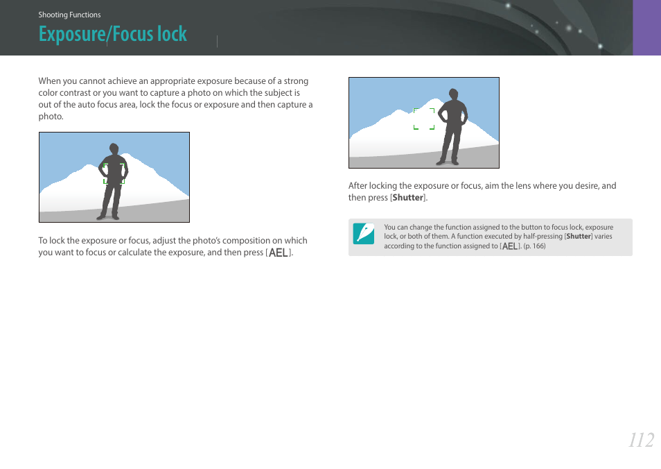Exposure/focus lock | Samsung EV-NX30ZZBGBUS User Manual | Page 113 / 217