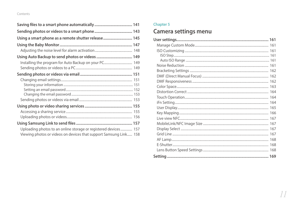 Camera settings menu | Samsung EV-NX30ZZBGBUS User Manual | Page 12 / 217