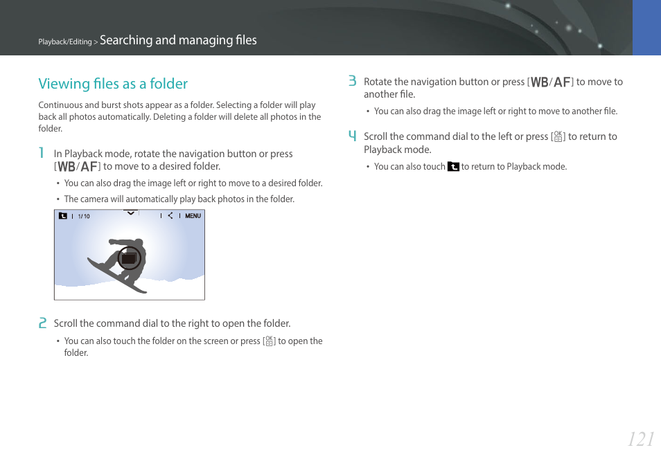 Viewing files as a folder | Samsung EV-NX30ZZBGBUS User Manual | Page 122 / 217