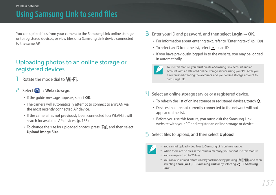 Using samsung link to send files | Samsung EV-NX30ZZBGBUS User Manual | Page 158 / 217