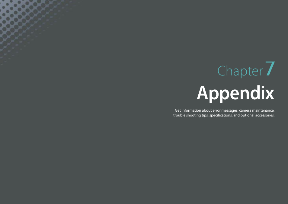 Chapter 7, Appendix, Chapter | Samsung EV-NX30ZZBGBUS User Manual | Page 183 / 217