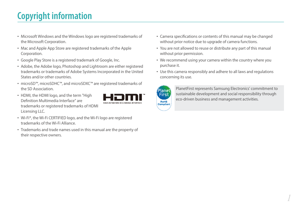 Copyright information | Samsung EV-NX30ZZBGBUS User Manual | Page 2 / 217