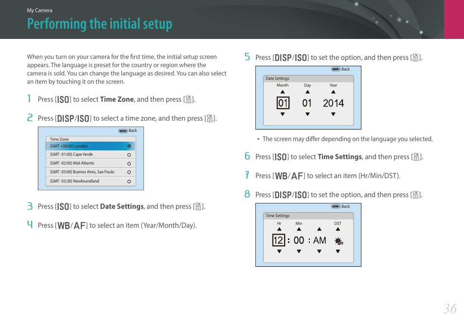 Performing the initial setup | Samsung EV-NX30ZZBGBUS User Manual | Page 37 / 217