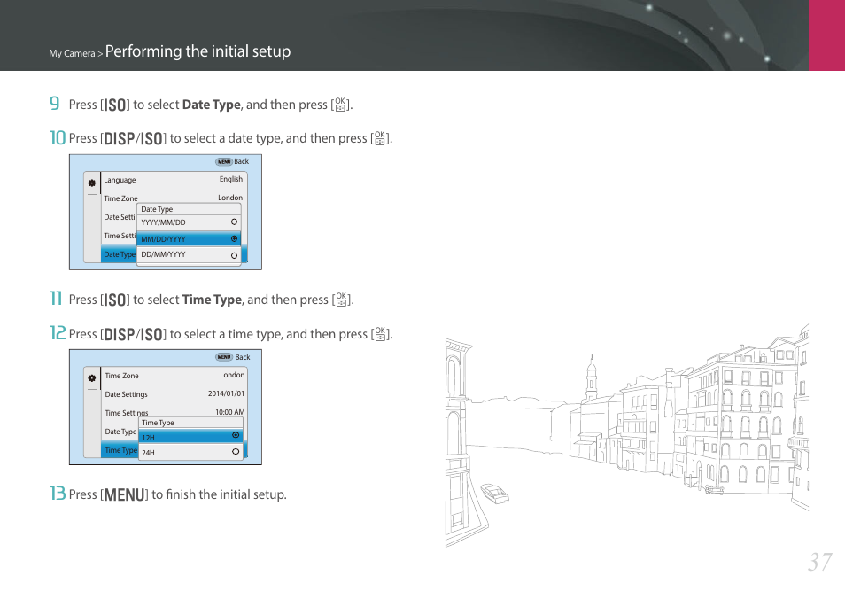 Performing the initial setup | Samsung EV-NX30ZZBGBUS User Manual | Page 38 / 217