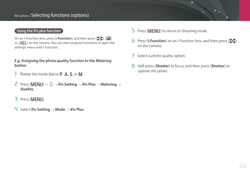 Using the ifn plus function | Samsung EV-NX30ZZBGBUS User Manual | Page 45 / 217