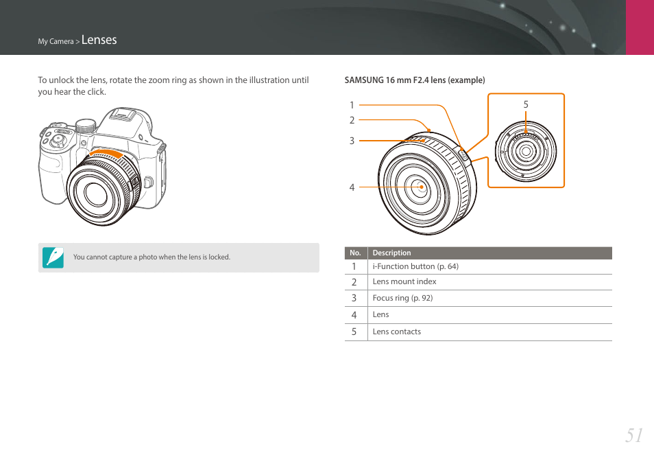 Lenses | Samsung EV-NX30ZZBGBUS User Manual | Page 52 / 217