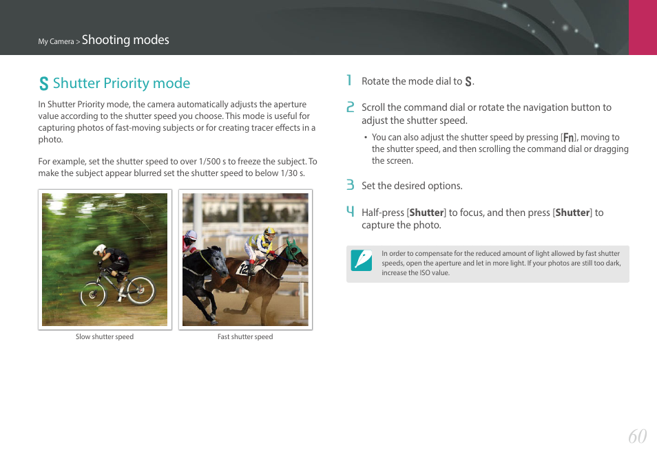 Shutter priority mode, S shutter priority mode | Samsung EV-NX30ZZBGBUS User Manual | Page 61 / 217