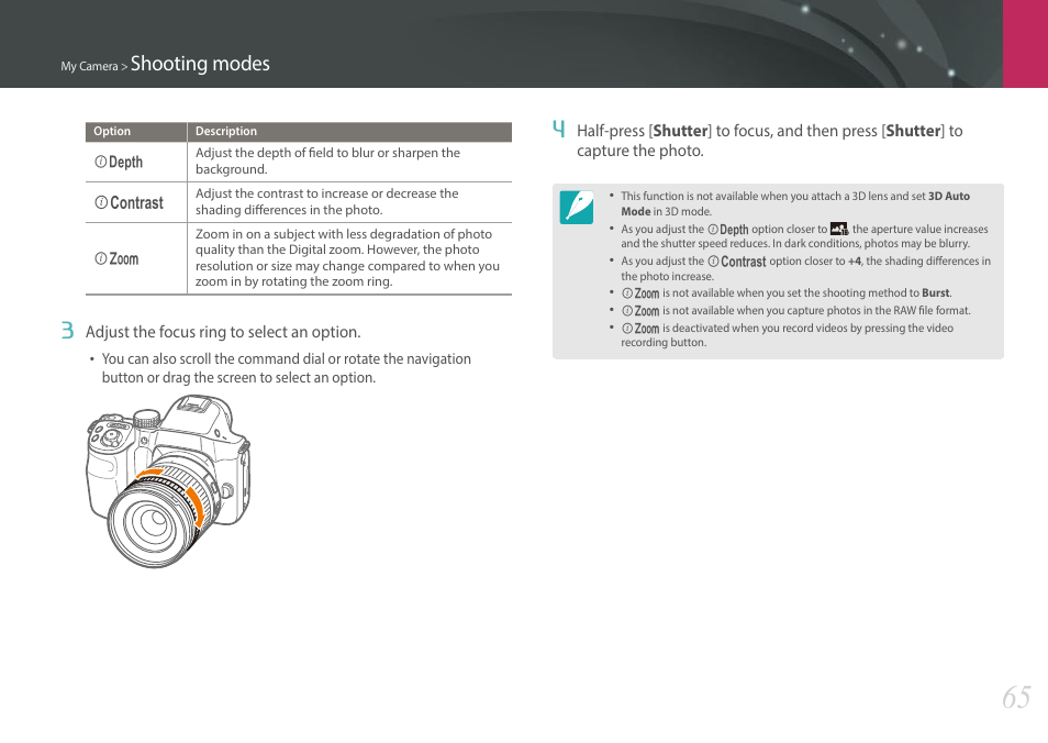 Shooting modes | Samsung EV-NX30ZZBGBUS User Manual | Page 66 / 217