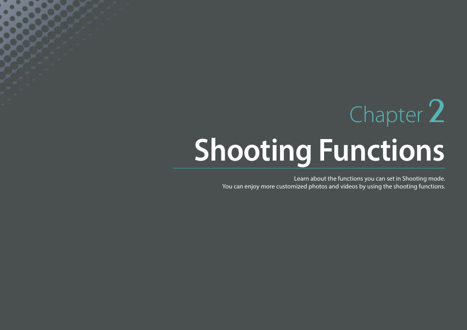 Chapter 2, Shooting functions, Chapter | Samsung EV-NX30ZZBGBUS User Manual | Page 77 / 217