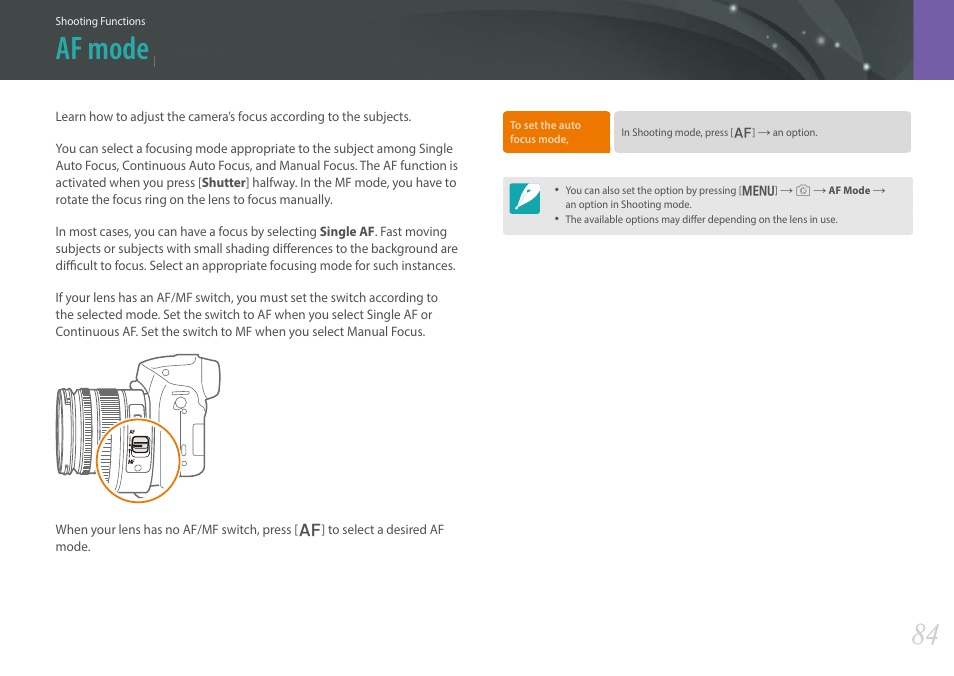 Af mode | Samsung EV-NX30ZZBGBUS User Manual | Page 85 / 217