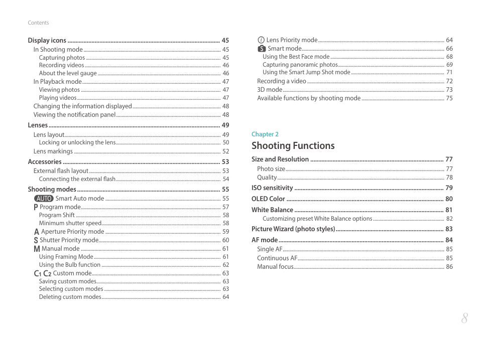 Shooting functions | Samsung EV-NX30ZZBGBUS User Manual | Page 9 / 217