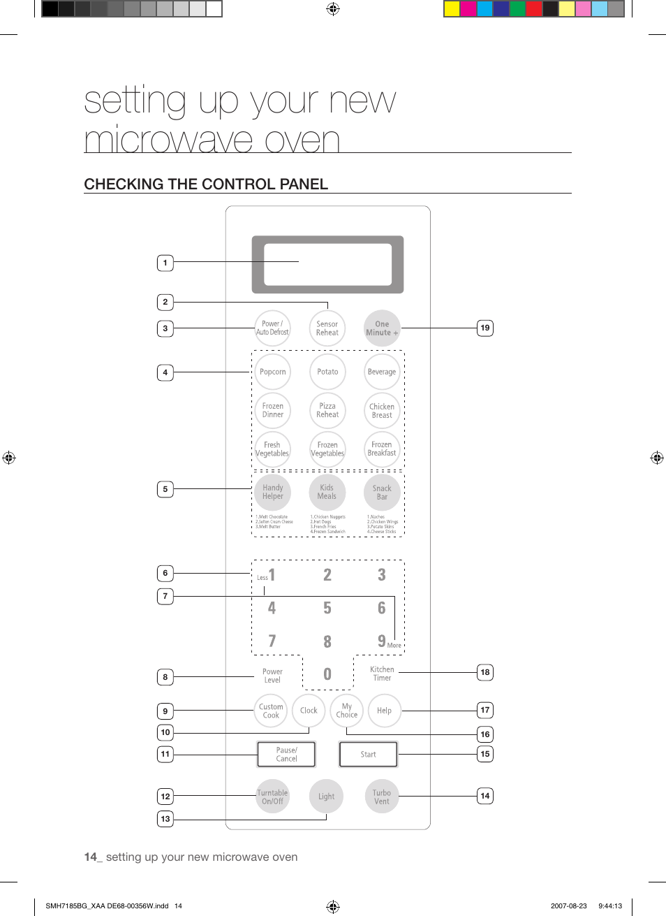 Setting up your newmicrowave oven, Setting up your new microwave oven, Checking the control panel | Samsung SMH7185BG-XAA User Manual | Page 14 / 44