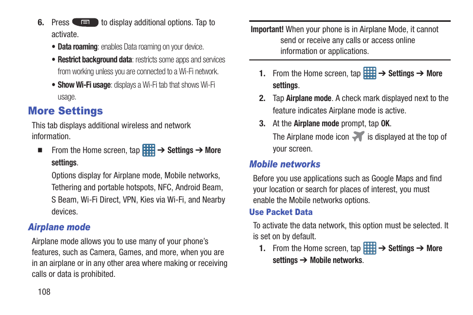 More settings | Samsung SGH-I547ZKAATT User Manual | Page 114 / 230