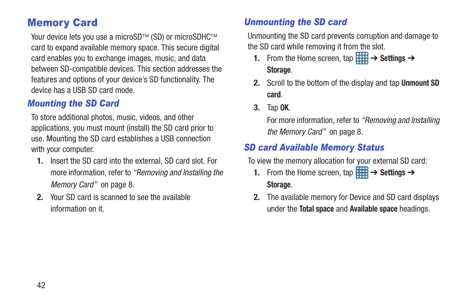 Memory card | Samsung SGH-I547ZKAATT User Manual | Page 48 / 230