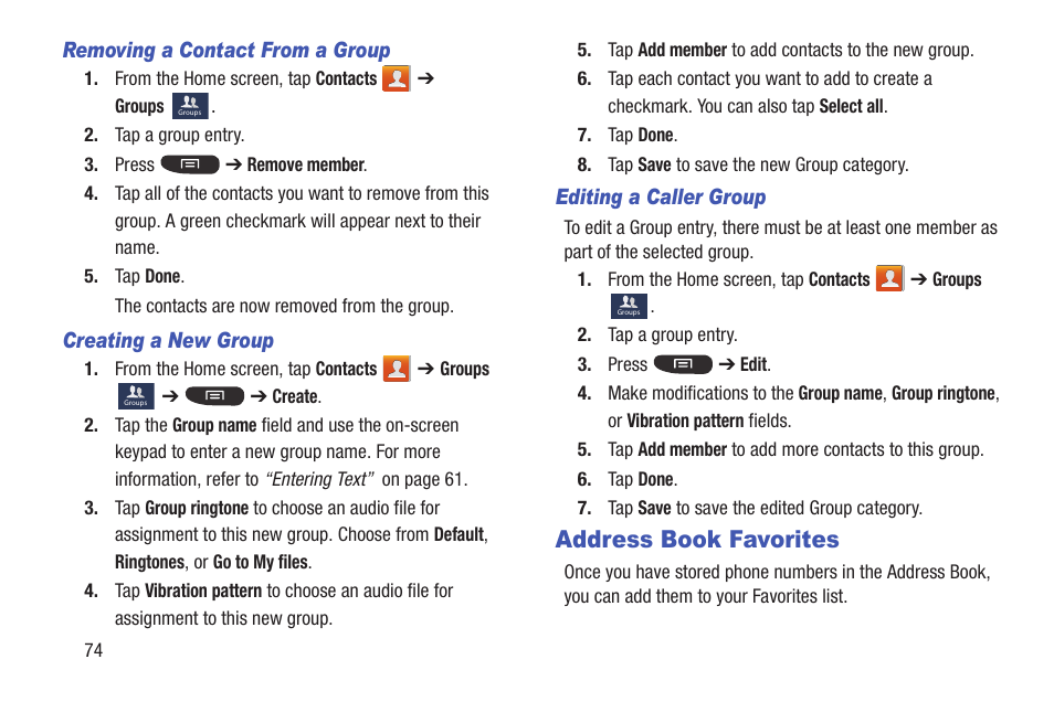 Address book favorites | Samsung SGH-I547ZKAATT User Manual | Page 80 / 230