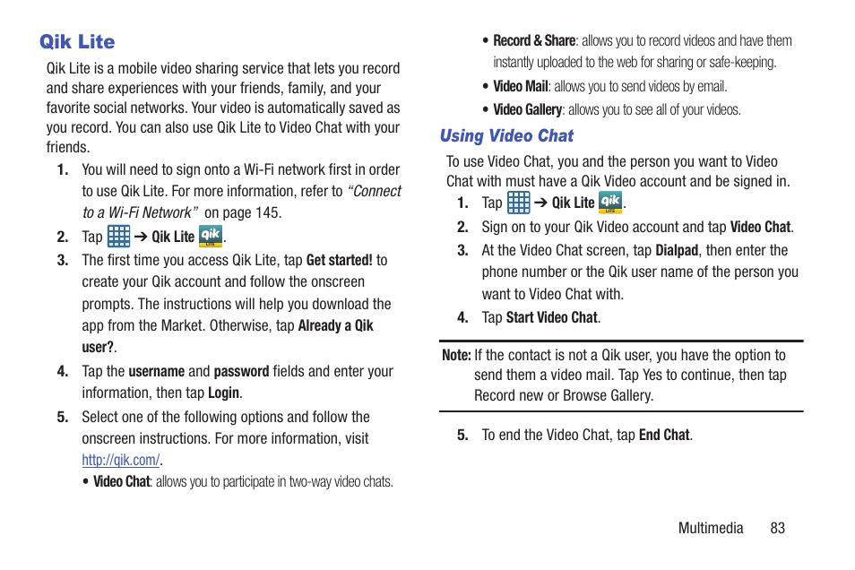 Qik lite | Samsung SGH-I547ZKAATT User Manual | Page 89 / 230