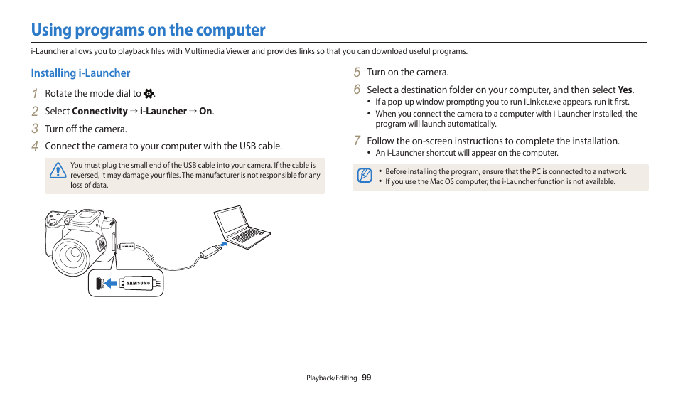 Using programs on the computer, Installing i-launcher | Samsung EC-WB2100BPRUS User Manual | Page 100 / 140