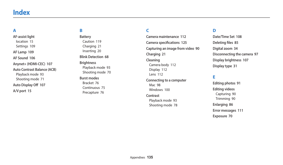 Index | Samsung EC-WB2100BPRUS User Manual | Page 136 / 140