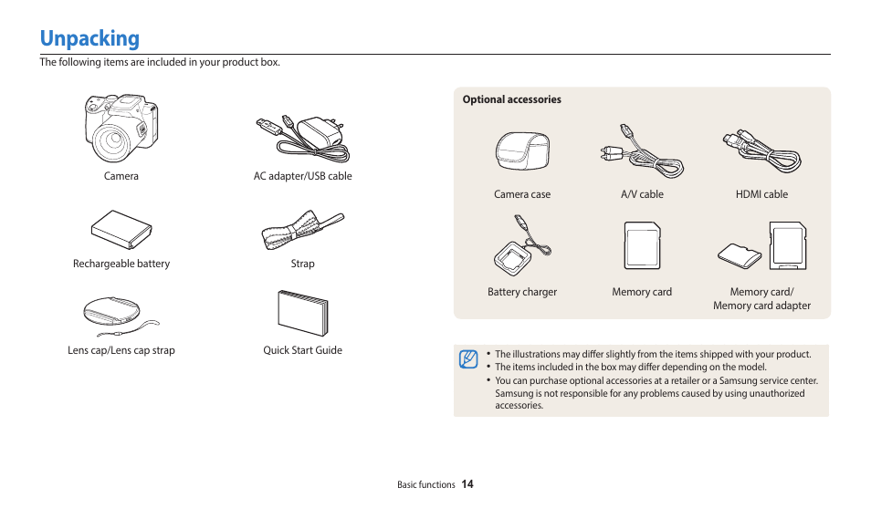 Unpacking | Samsung EC-WB2100BPRUS User Manual | Page 15 / 140