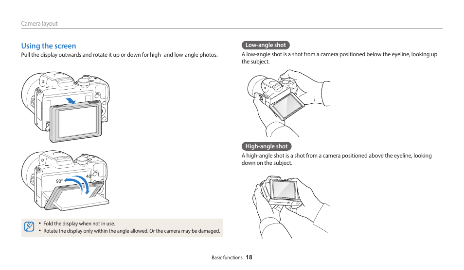 Using the screen | Samsung EC-WB2100BPRUS User Manual | Page 19 / 140