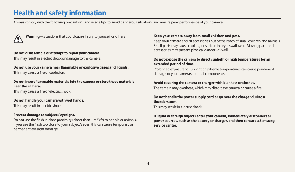 Health and safety information | Samsung EC-WB2100BPRUS User Manual | Page 2 / 140