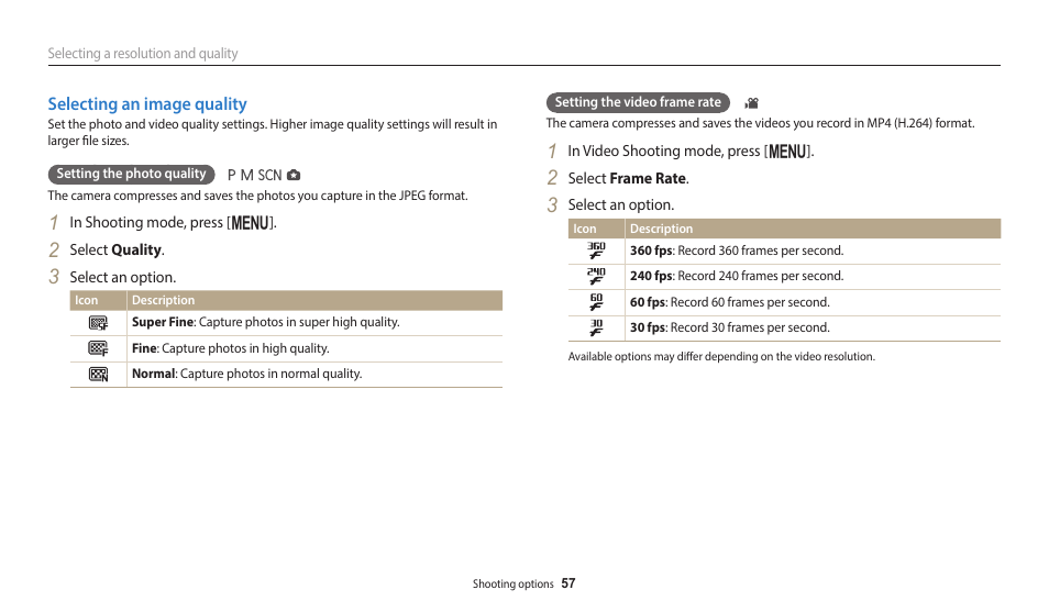 Selecting an image quality | Samsung EC-WB2100BPRUS User Manual | Page 58 / 140