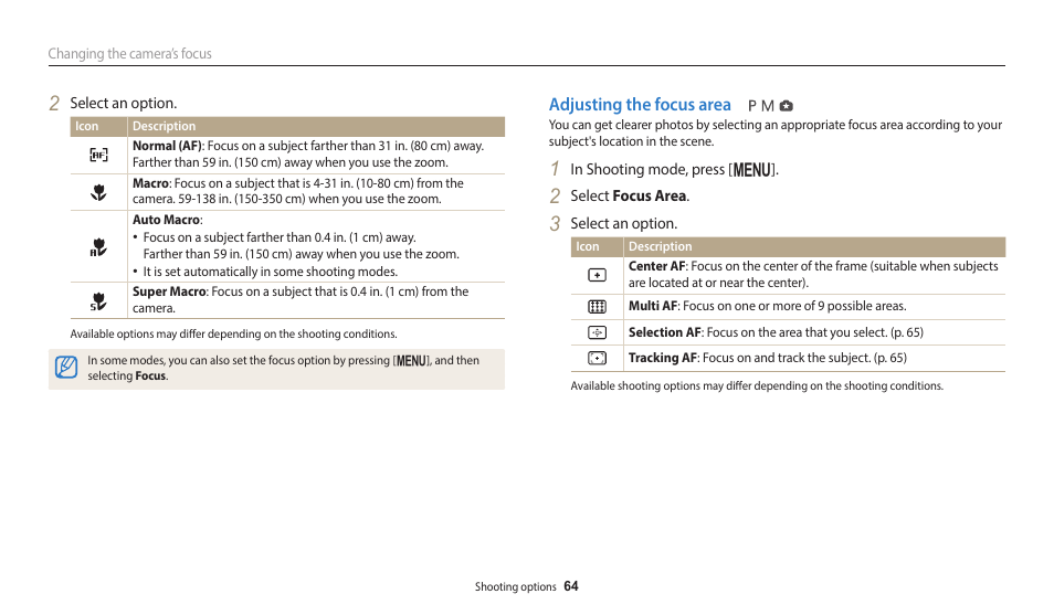 Adjusting the focus area | Samsung EC-WB2100BPRUS User Manual | Page 65 / 140