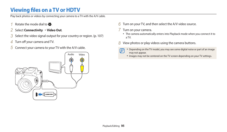 Viewing files on a tv or hdtv | Samsung EC-WB2100BPRUS User Manual | Page 96 / 140