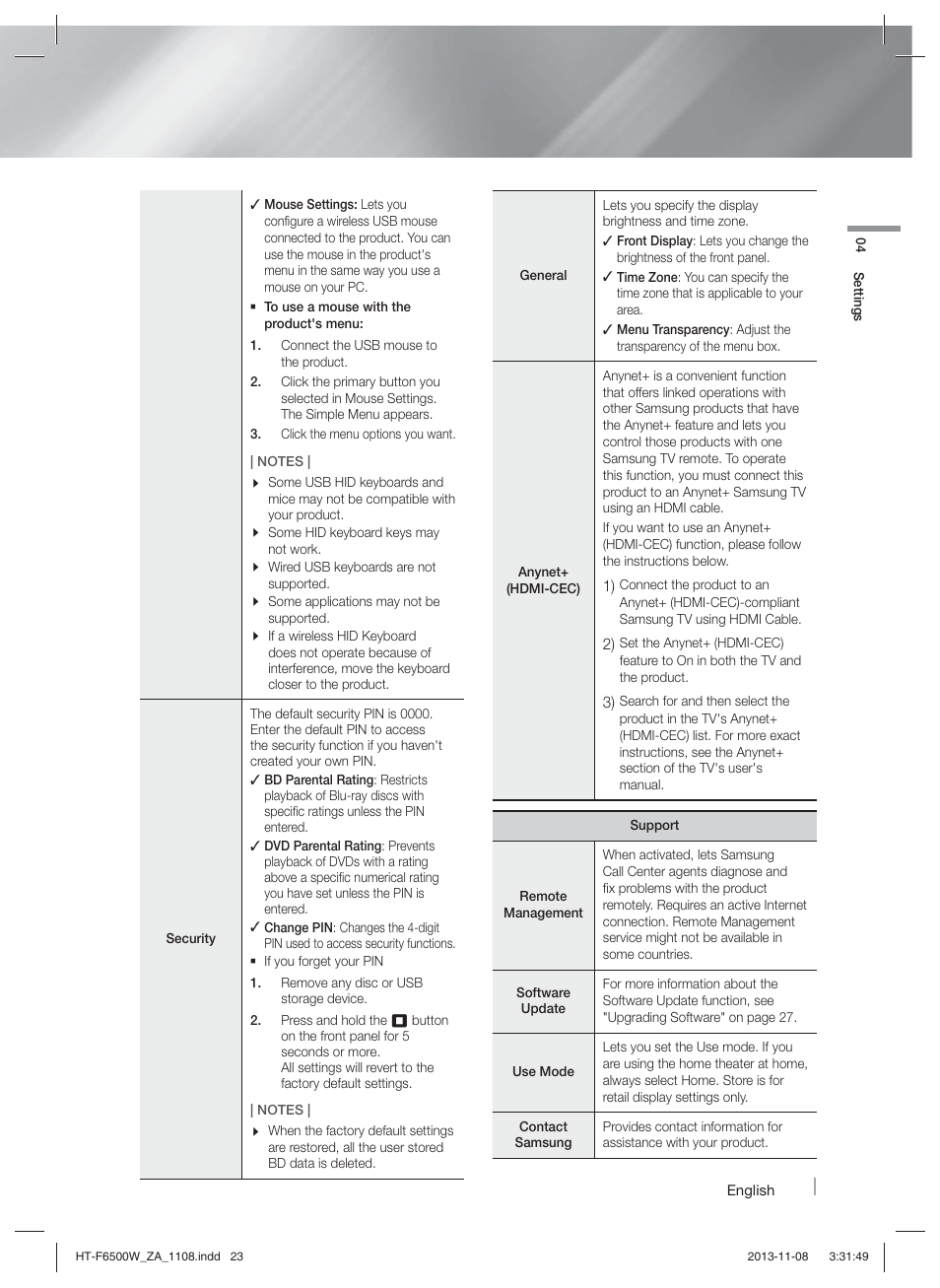 Networks and the internet | Samsung HT-F6500W-ZA User Manual | Page 23 / 58