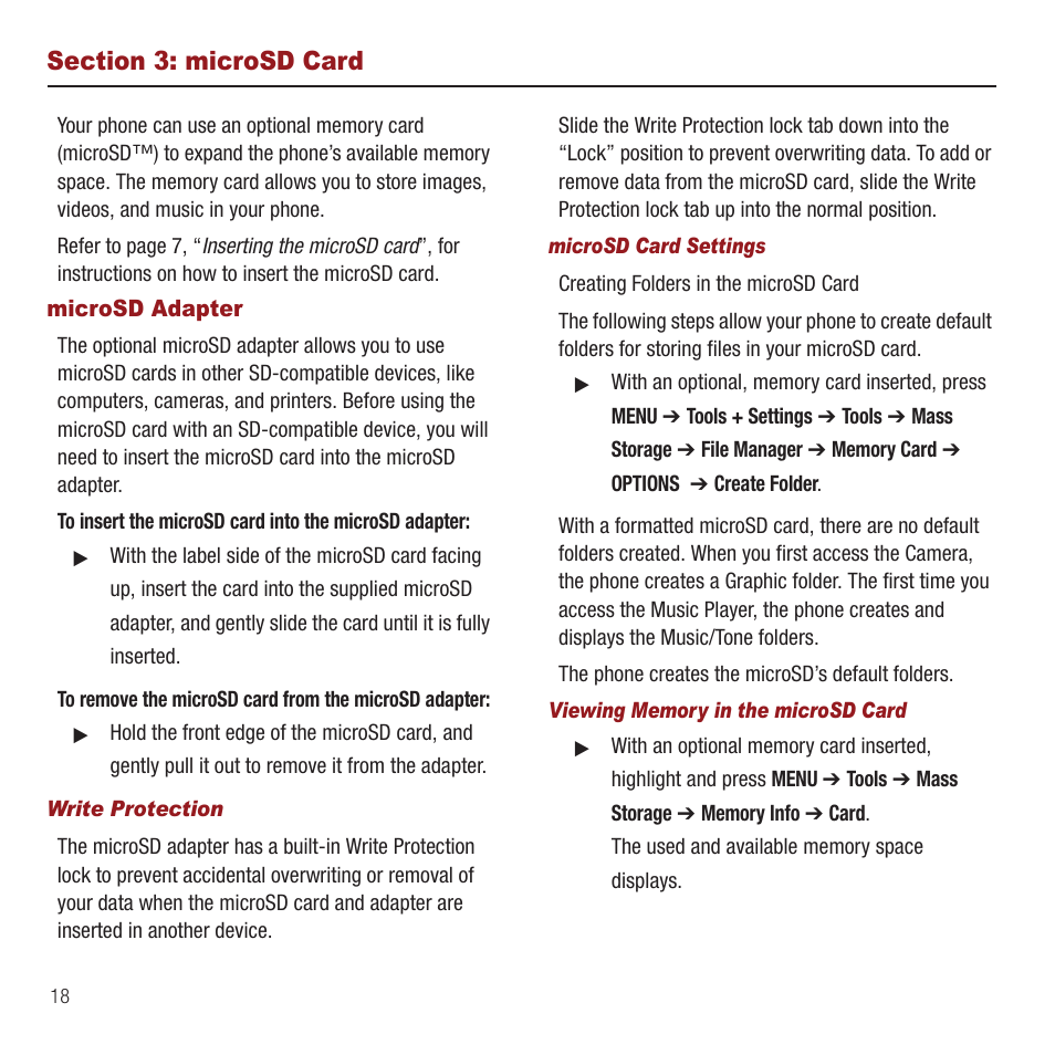 Section 3: microsd card, Microsd adapter | Samsung SPH-M575ZKAVMU User Manual | Page 22 / 113