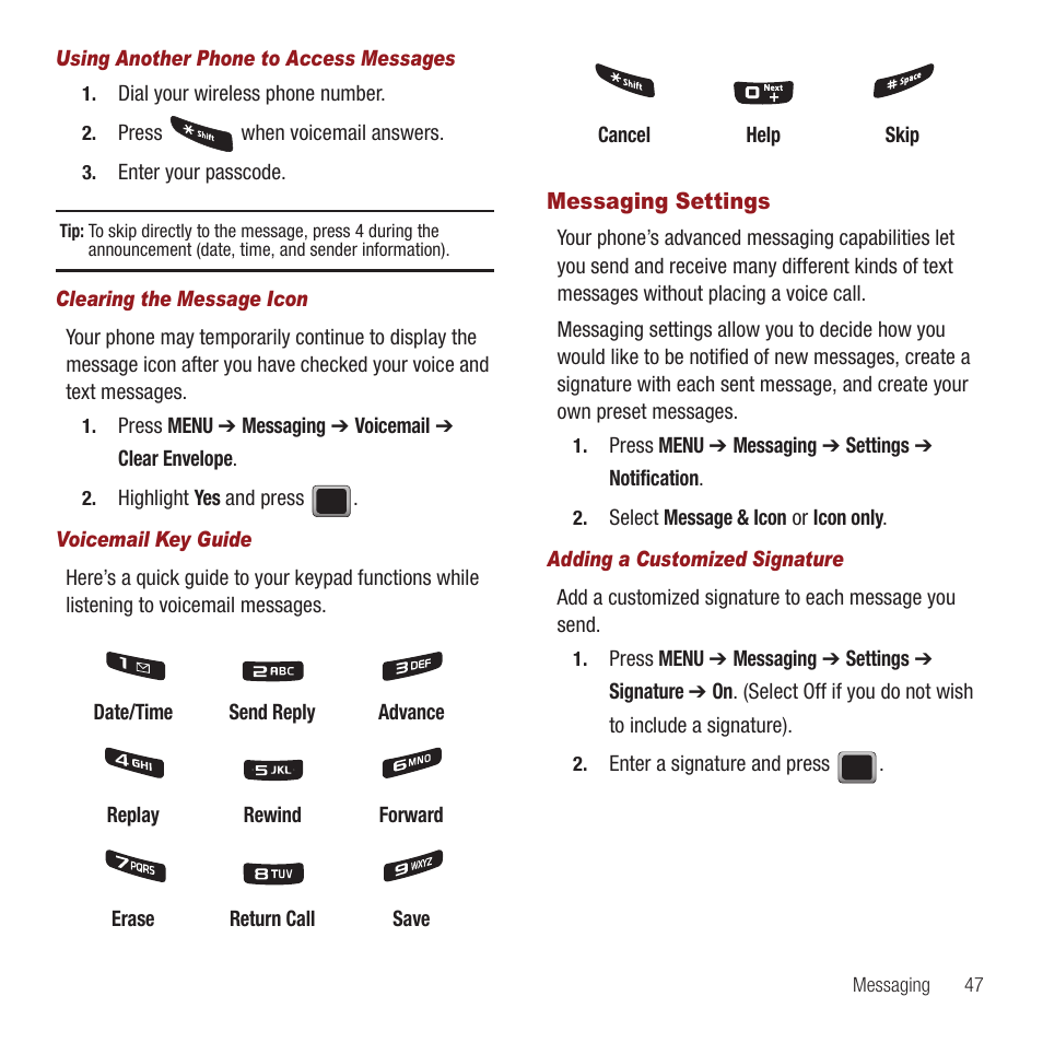 Messaging settings | Samsung SPH-M575ZKAVMU User Manual | Page 51 / 113