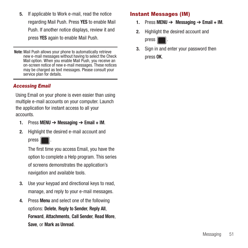 Instant messages (im) | Samsung SPH-M575ZKAVMU User Manual | Page 55 / 113