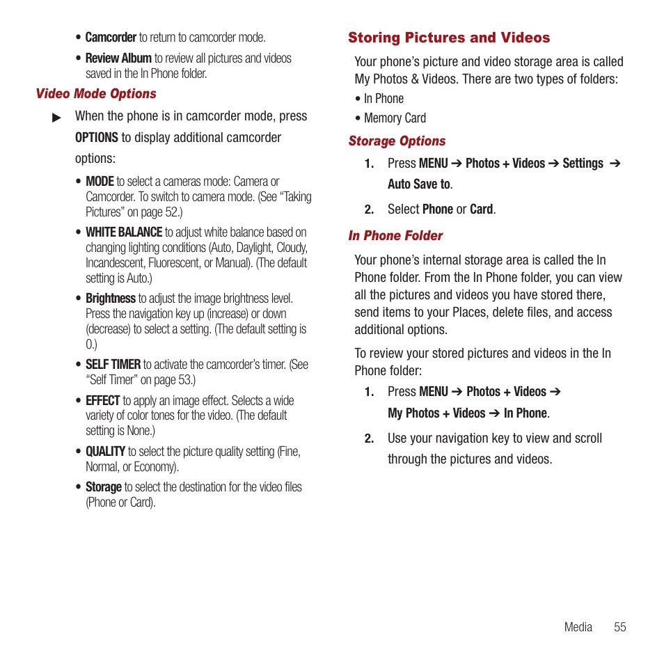 Storing pictures and videos | Samsung SPH-M575ZKAVMU User Manual | Page 59 / 113